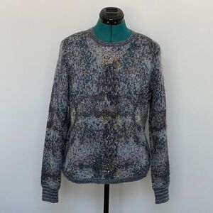 CHANEL Gray and Blue Mohair Crew Neck Sweater - Fall 2014 Collection